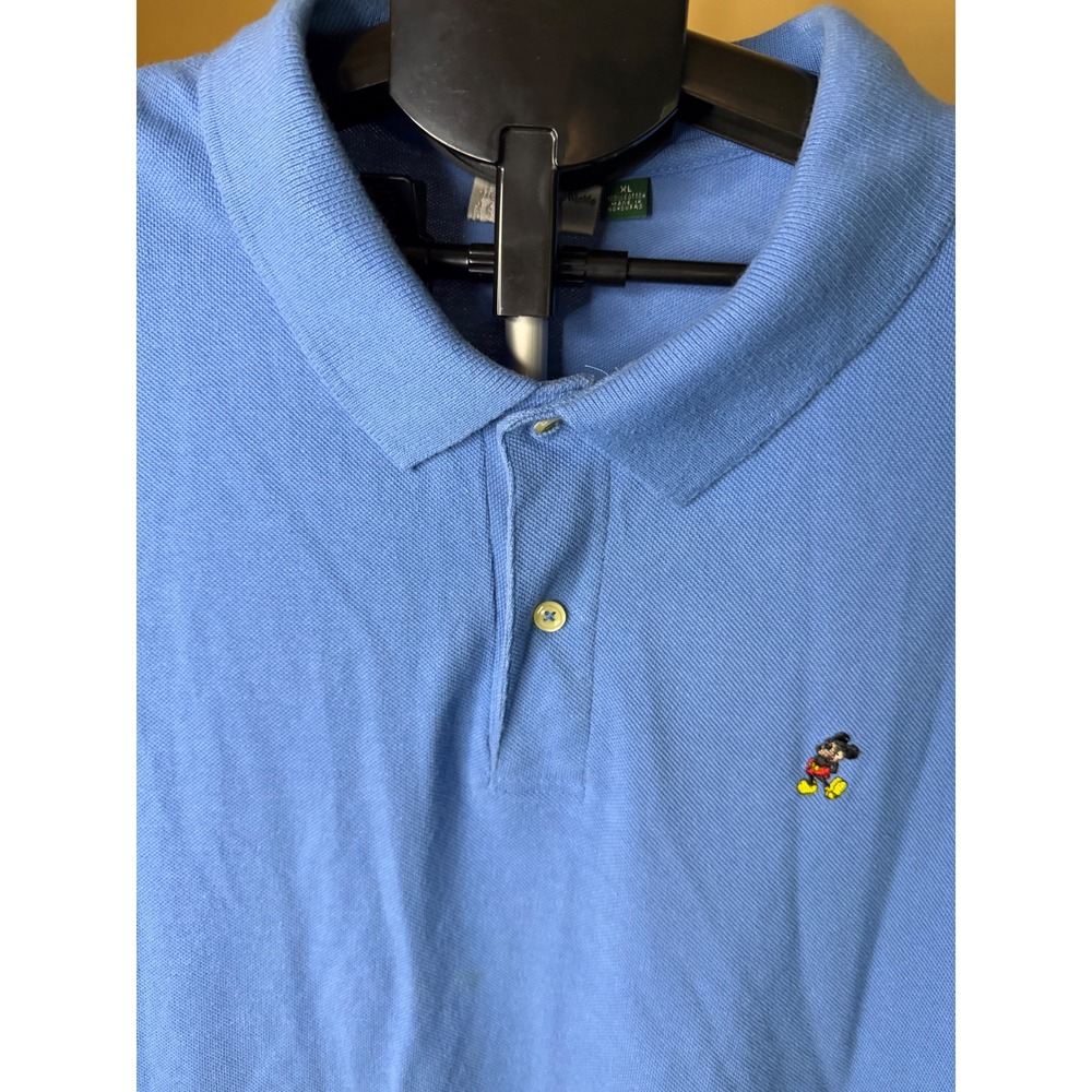 Walt Disney World Mens XL‎ Blue Mickey Mouse Embroidered Cotton Pique Polo Shirt